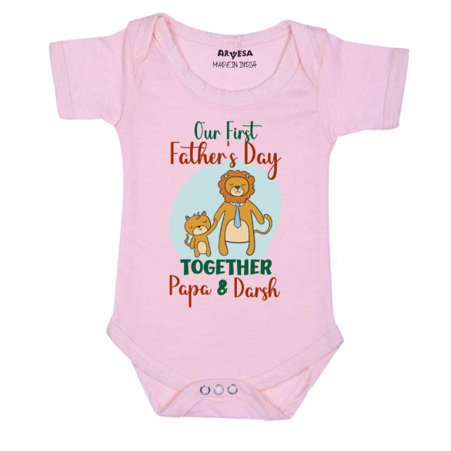 Arvesa Our First Father Day Together Baby Outfit. Bodysuit Onesie / Pink / 0-3 Months