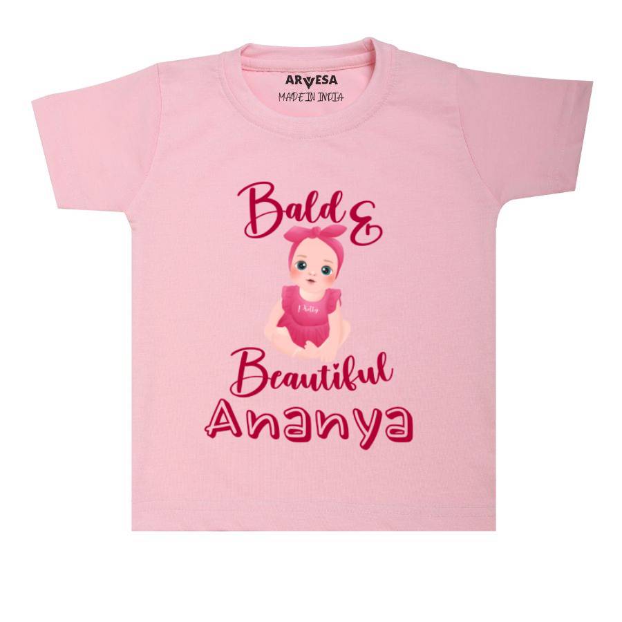 Bald & Beautiful Mundan Theme Baby Outfit. Bodysuit T-shirt / Pink / 6-12 Months