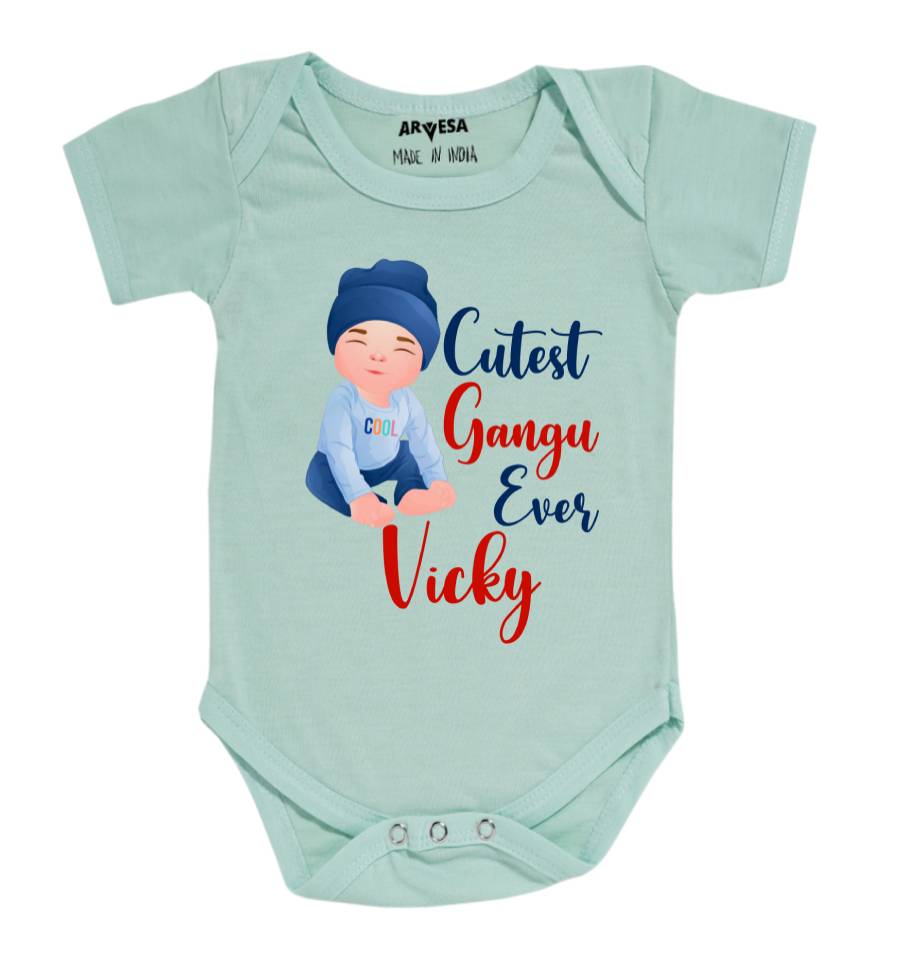 Cutest Gangu Ever Mundan Theme Baby Outfit. Bodysuit Onesie / Green / 0-3 Months