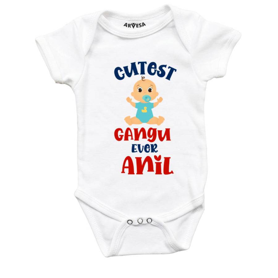 Cutest Gangu Ever Mundan Theme Baby Outfit. Bodysuit Onesie / White / 0-3 Months