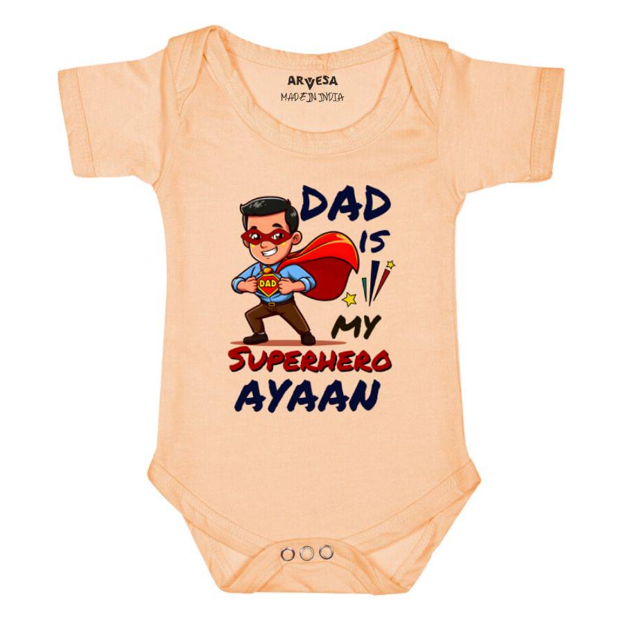 Dad Is Super Hero Baby Outfit. Bodysuit Onesie / Peach / 0-3 Months