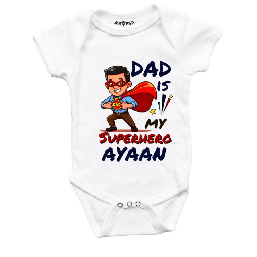 Dad Is Super Hero Baby Outfit. Bodysuit Onesie / White / 0-3 Months