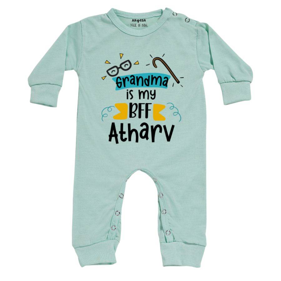 Grandma is My BFF Theme Baby Outfit. Bodysuit Full Jumpsuit / Green / 0-3 Months