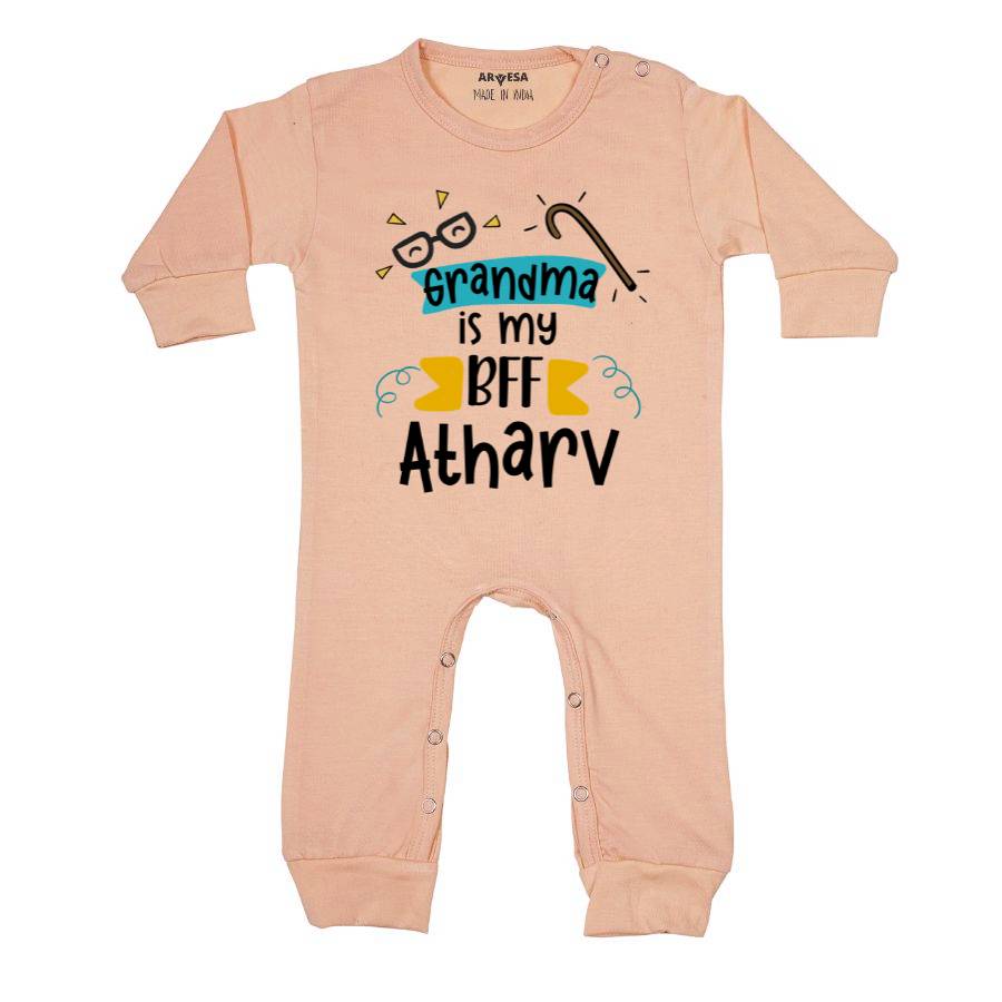 Grandma is My BFF Theme Baby Outfit. Bodysuit Full Jumpsuit / Peach / 0-3 Months