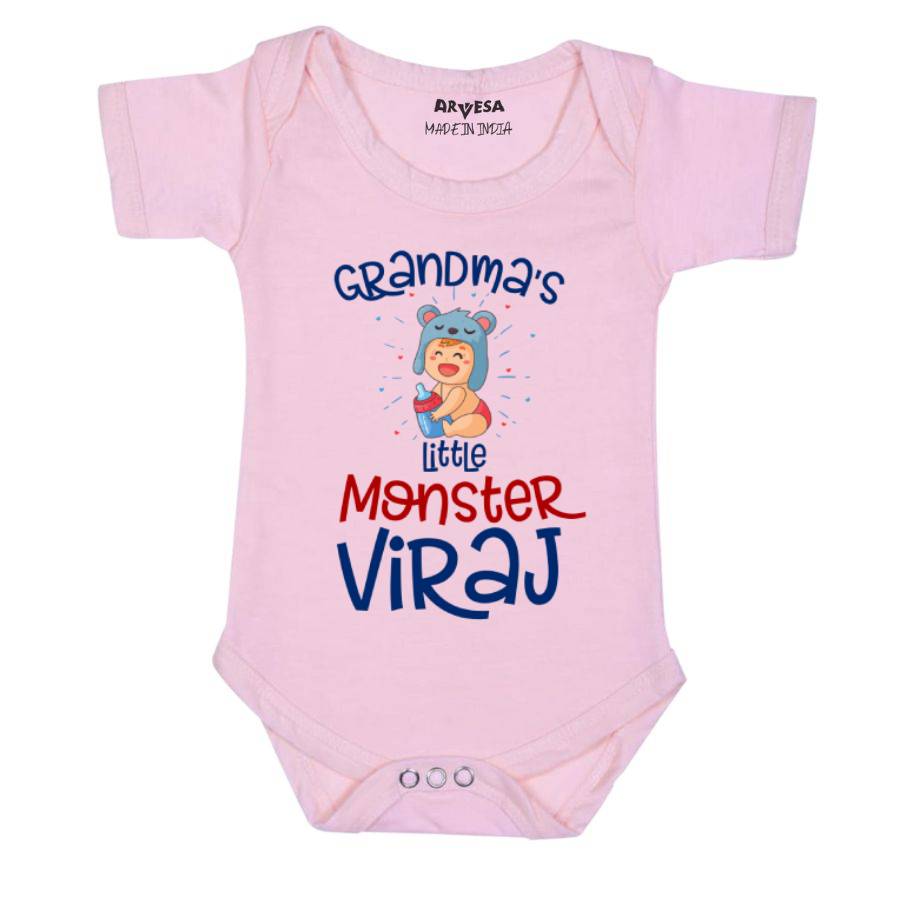 Grandma Little Monster Theme Baby Outfit. Bodysuit Onesie / Pink / 0-3 Months