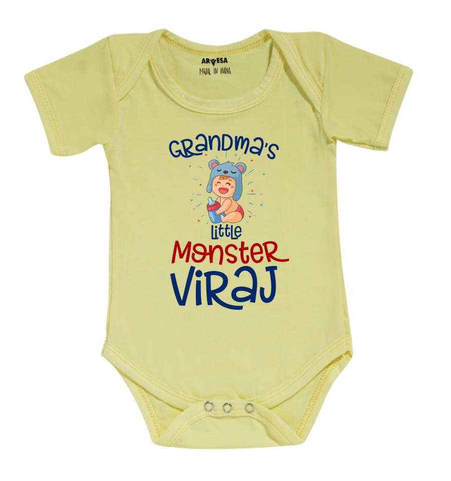 Grandma Little Monster Theme Baby Outfit. Bodysuit Onesie / Yellow / 0-3 Months