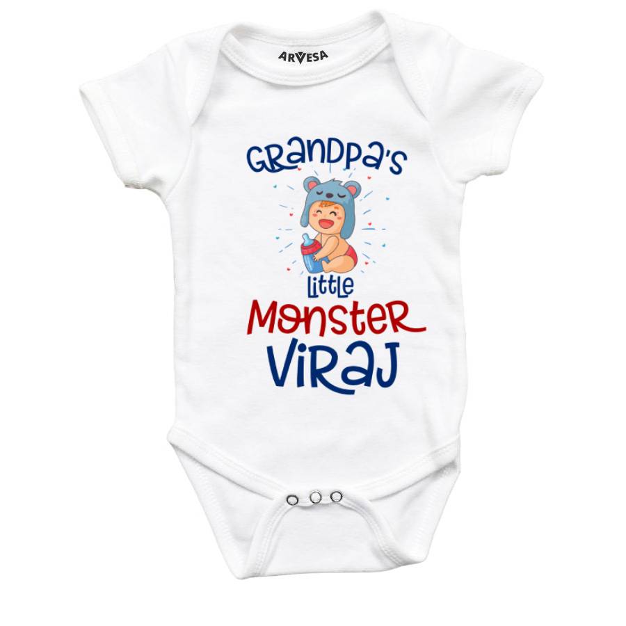 Grandpa Little Monster Theme Baby Outfit. Bodysuit Onesie / White / 0-3 Months