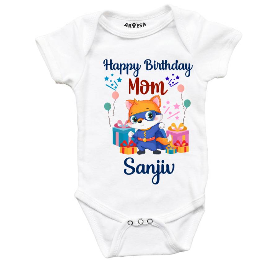 Happy Birthday Mom Baby Outfit. Bodysuit Onesie / White / 0-3 Months