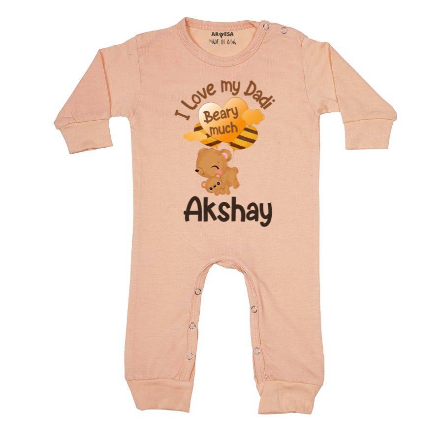 I Love My Dadi Beary Much Theme Baby Outfit. Bodysuit Full Jumpsuit / Peach / 0-3 Months