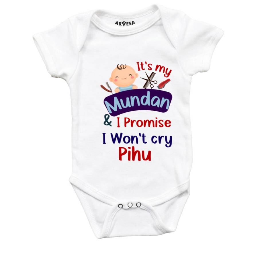 I Wont Cry Mundan Theme Baby Outfit. Bodysuit Onesie / White / 0-3 Months