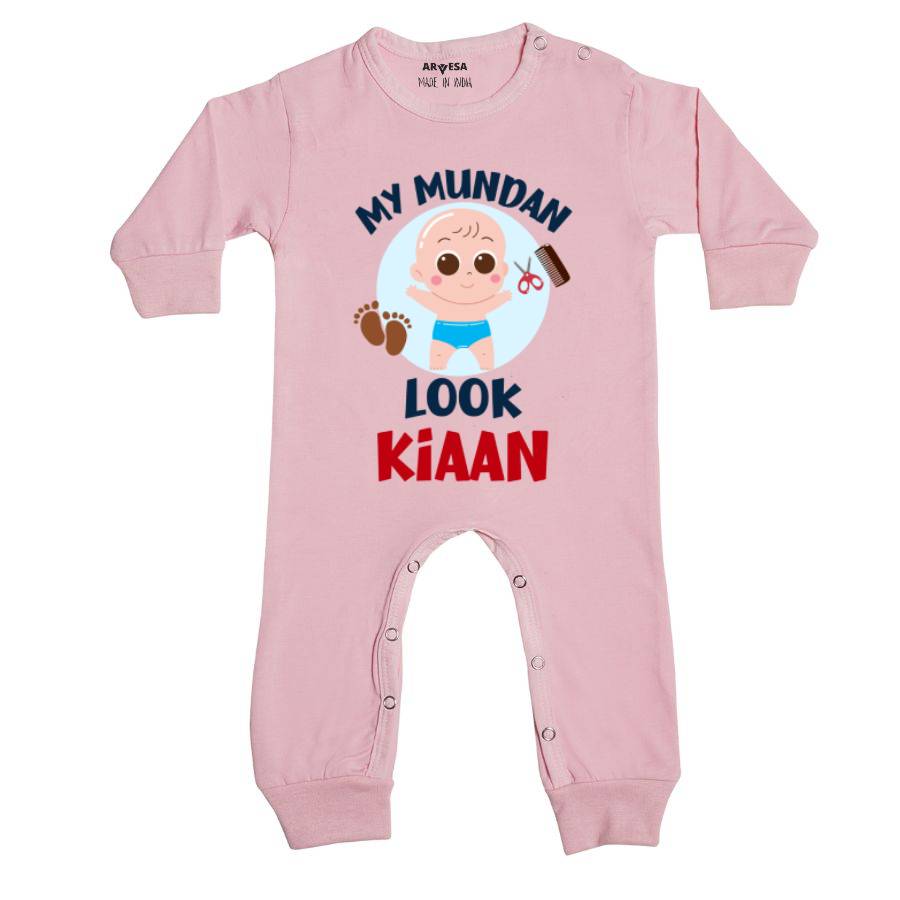 My Mundan Look Mundan Theme Baby Outfit. Bodysuit Full Jumpsuit / Pink / 0-3 Months